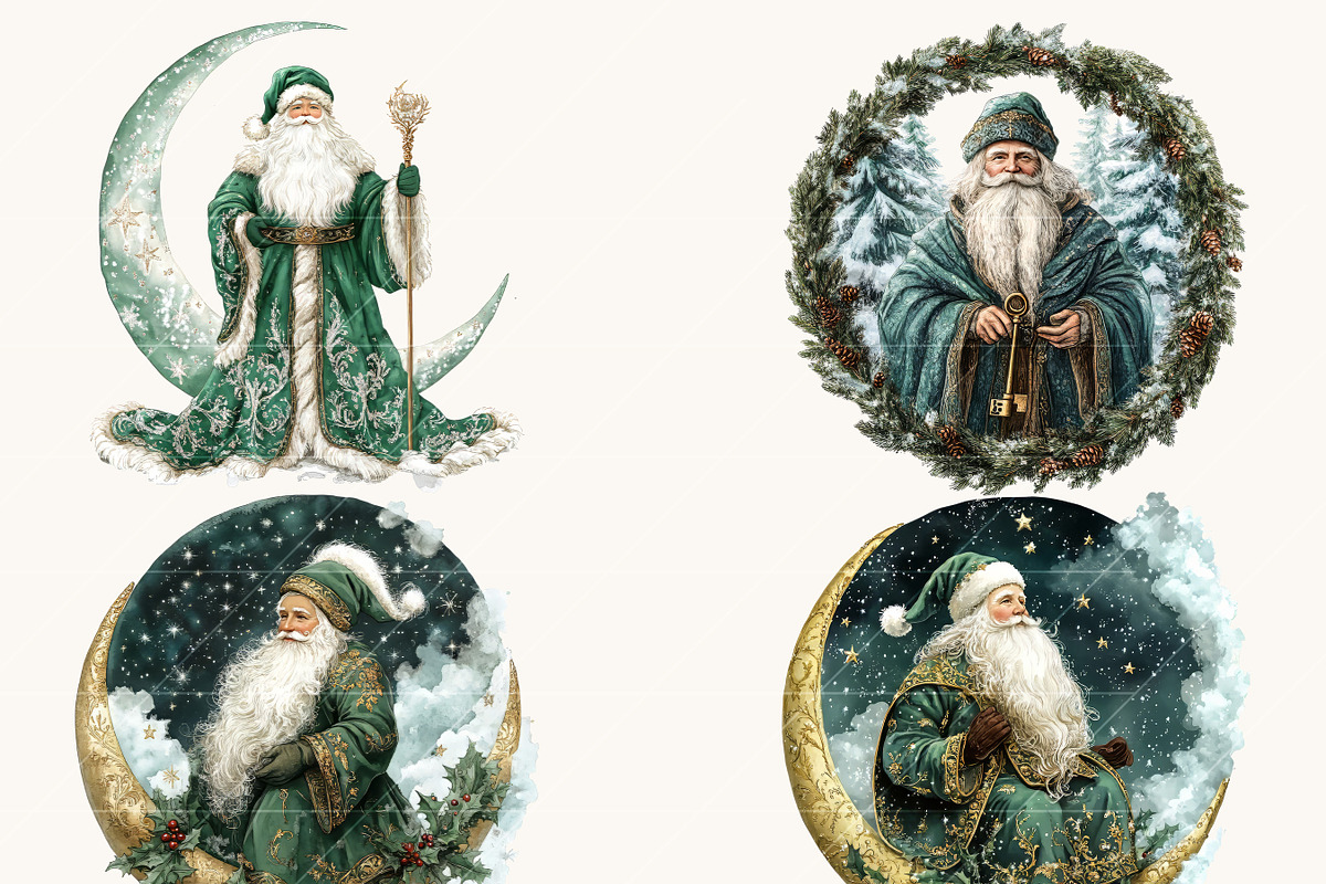 Celestial Santa Claus Clipart Bundle, a Seasonal Illustration by BusyDaydesign (Photo 9 of 9)