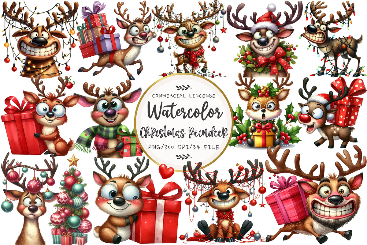Christmas Reindeer Clipart, an Illustration by OK Design (Photo 1 of 5)