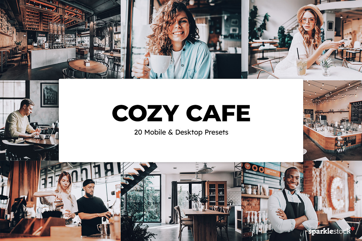 20 Cozy Cafe Lightroom Presets LUTs, a Preset Add-On by SparkleStock (Photo 1 of 9)
