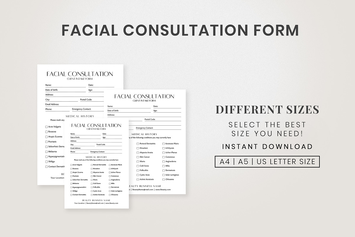 Facial Consultation Form Pdf, a Stationery Template by Snapybiz (Photo 9 of 10)