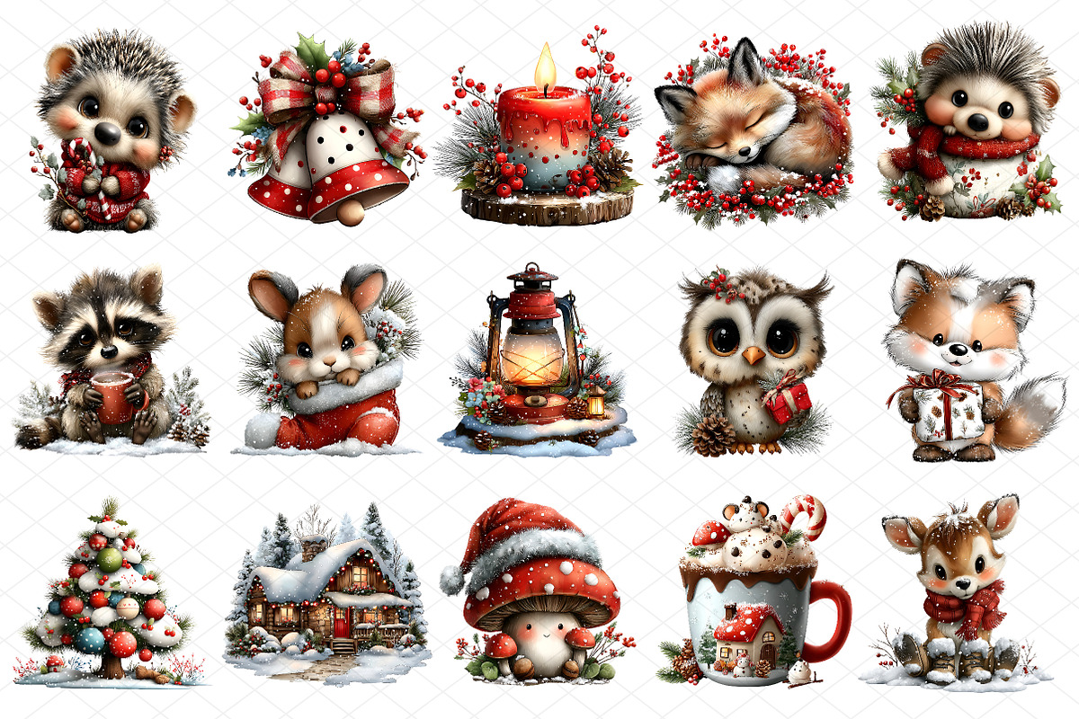 Festive Woodland Christmas Clipart, an Illustration by cherrydesign (Photo 3 of 4)