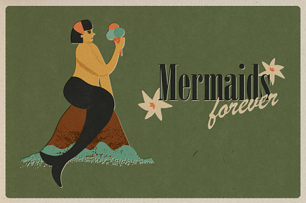 Retro Mermaids clipart and patterns