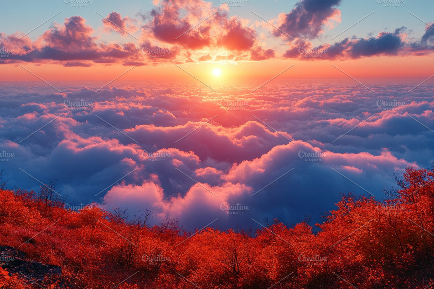Breathtaking sunset over a sea of cl, a Photo by Tanuart