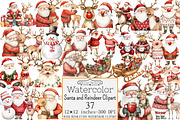 Santa and Reindeer Clipart, a Seasonal Illustration by Design Market (Thumbnail 1 of 4)