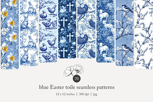 70 blue Easter toile repeat pattern, a Pattern Graphic by Poppy Lane Studio