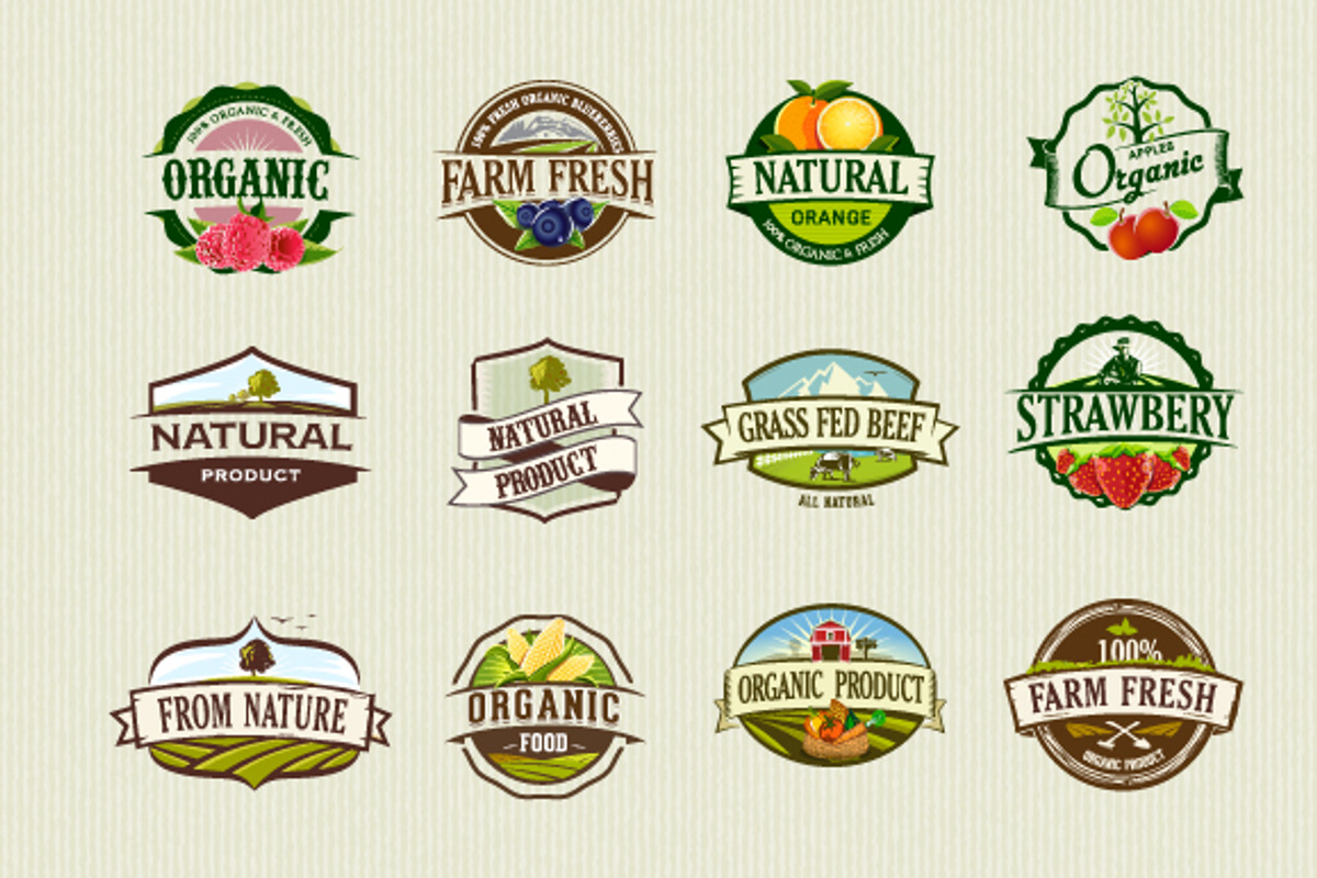 36 Organic Food Labels and Badges, a Food Illustration by comica81 (Photo 2 of 4)
