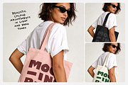 Young woman wearing canvas tote bag, a Merchandise Mockup by Mockingbird (Thumbnail 6 of 6)