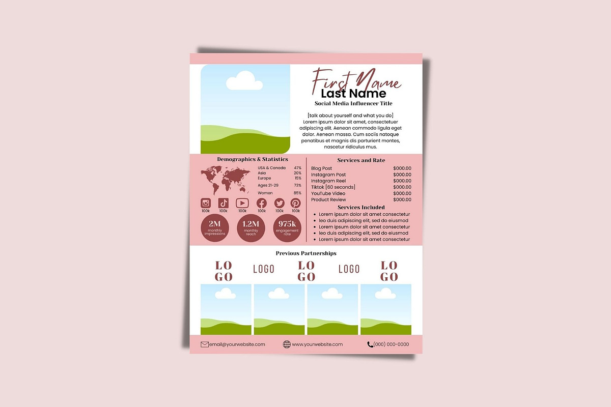 One Page Media Kit in Pink, a Templates & Theme by ProductiveandFree (Photo 10 of 11)