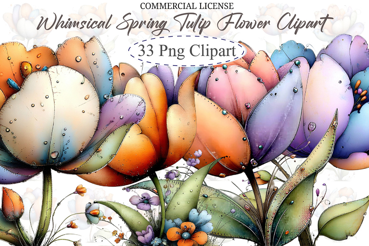 Whimsical Spring Tulip Flower Clipar, an Illustration by designcity5 (Photo 1 of 5)