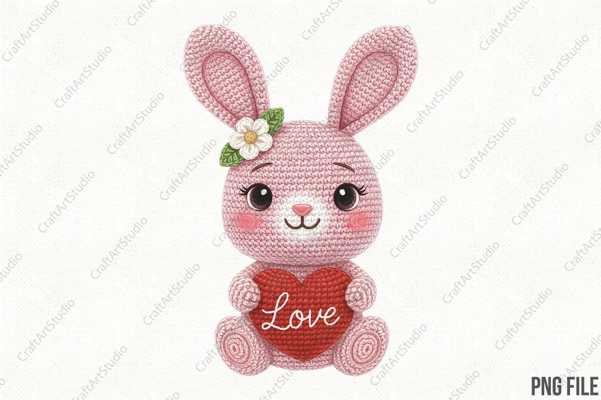 Crochet Faux Yarn Valentine Bunny, an Illustration by CraftArtStudio (Photo 1 of 4)