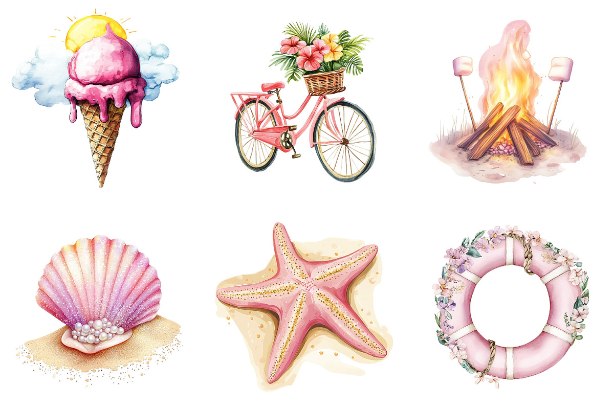 Pink Summer on the Beach Sublimation, an Illustration by DreamArtGraphic (Photo 3 of 4)