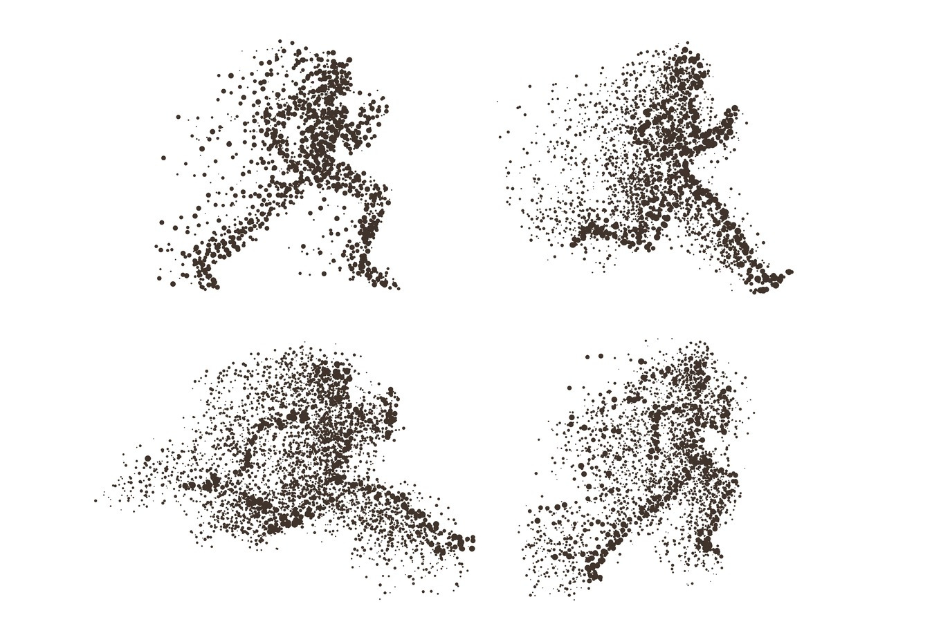 Set of fast running man abstract illustrations. Divergent particles ...