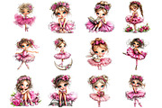 Ballerina Girls Whimsical Clipart, a Seasonal Illustration by Designking (Thumbnail 2 of 5)
