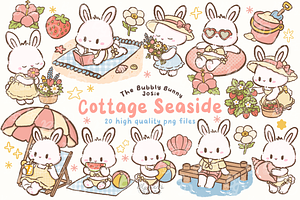 Cottage Seaside Bunny Clipart, an Animal Illustration by Blumensdiary