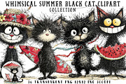 Whimsical Summer Black Cat Clipart, an Illustration by OK Design (Thumbnail 1 of 6)