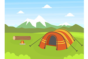 Tourist Tent on Natural Mountain, an Illustration by TopVectors