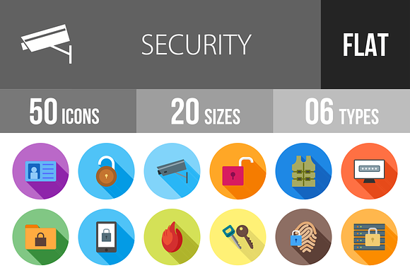 50 Security Flat Shadowed Icons