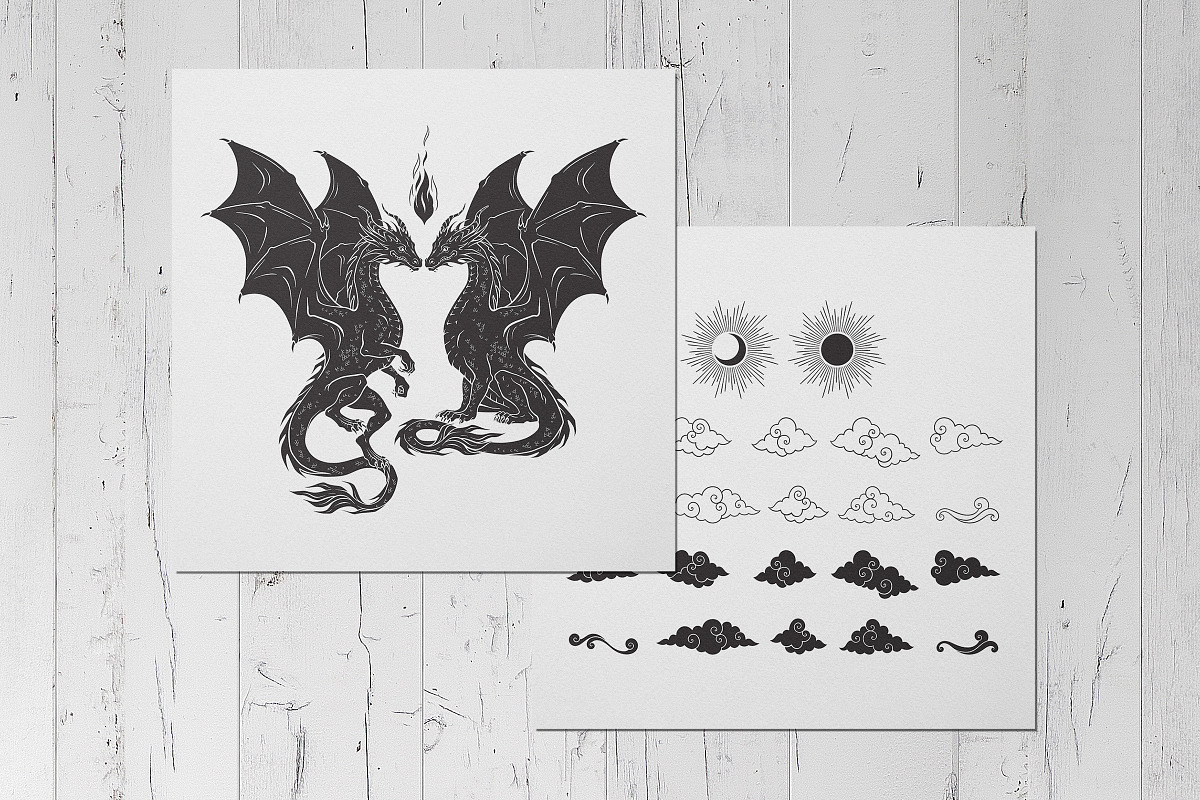Dragons - hand drawn vector arts, an Animal Illustration by Croisy (Photo 4 of 5)