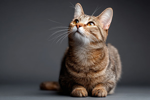 Curious tabby cat looking upwards, an Animal Photo by AlyaAnd