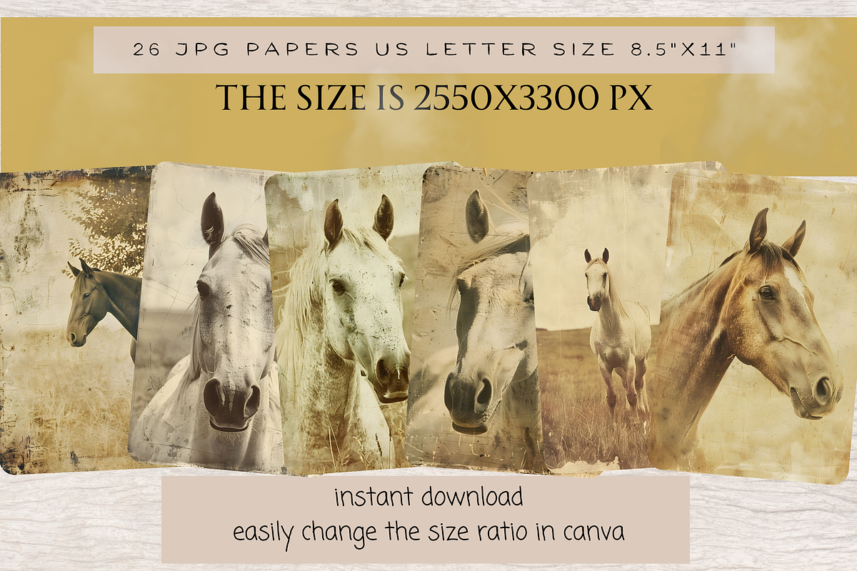 HORSE IN MEADOW JUNK JOURNAL PAGES, an Animal Illustration by Daring Digies (Photo 4 of 6)