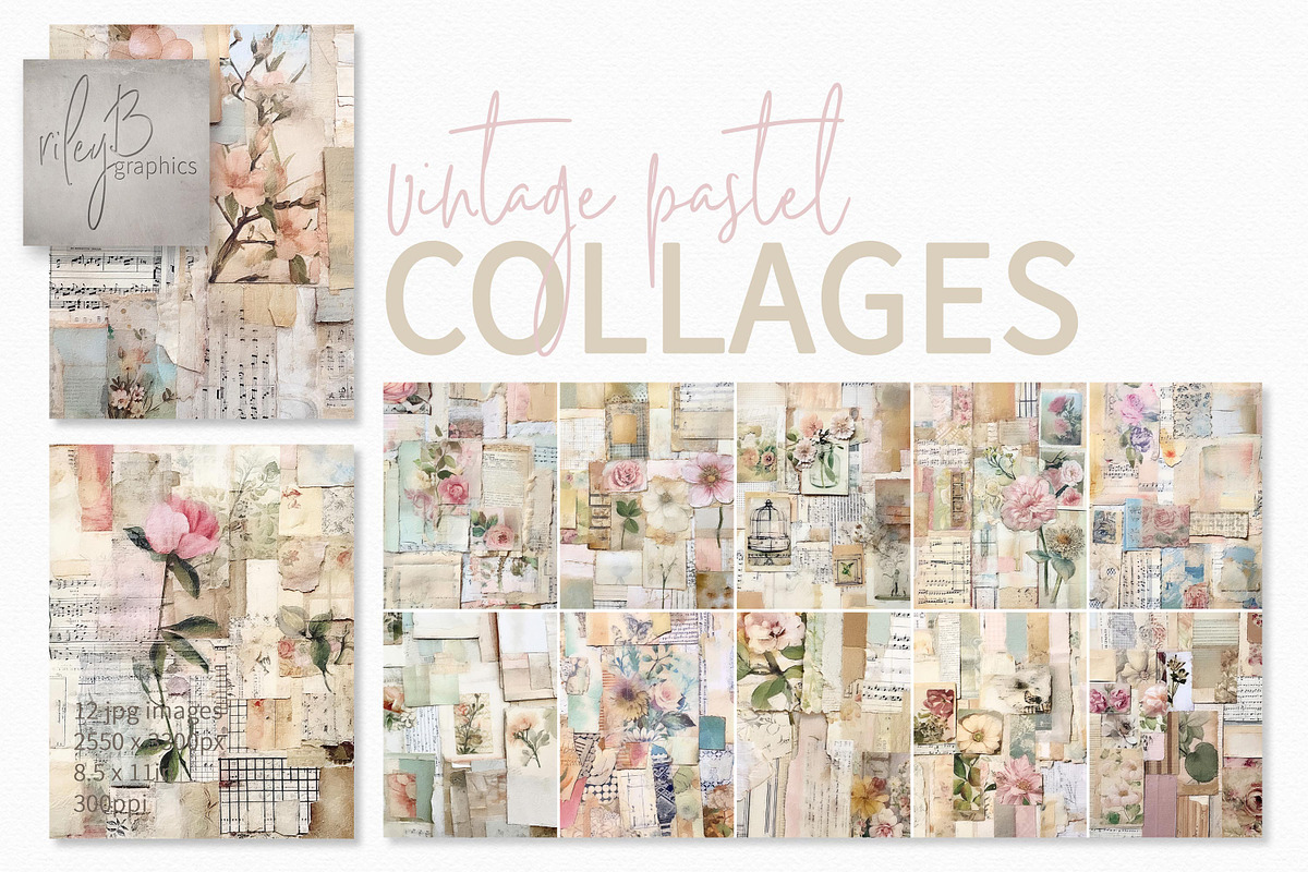 Vintage Pastel Collage Paintings, a Decorative Illustration by rileyBgraphics (Photo 1 of 6)