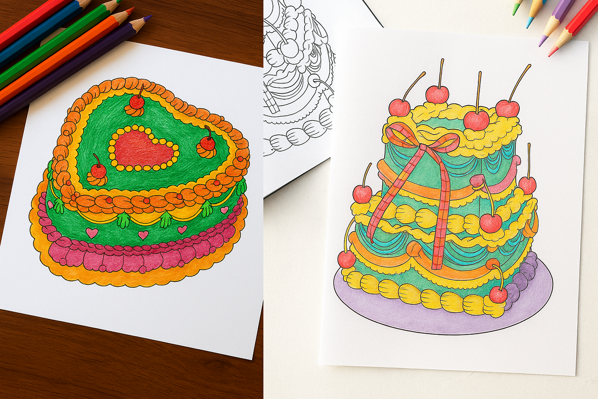 Printable Cake Colouring Pages, a Food Illustration by Saint aury Studio (Photo 4 of 7)