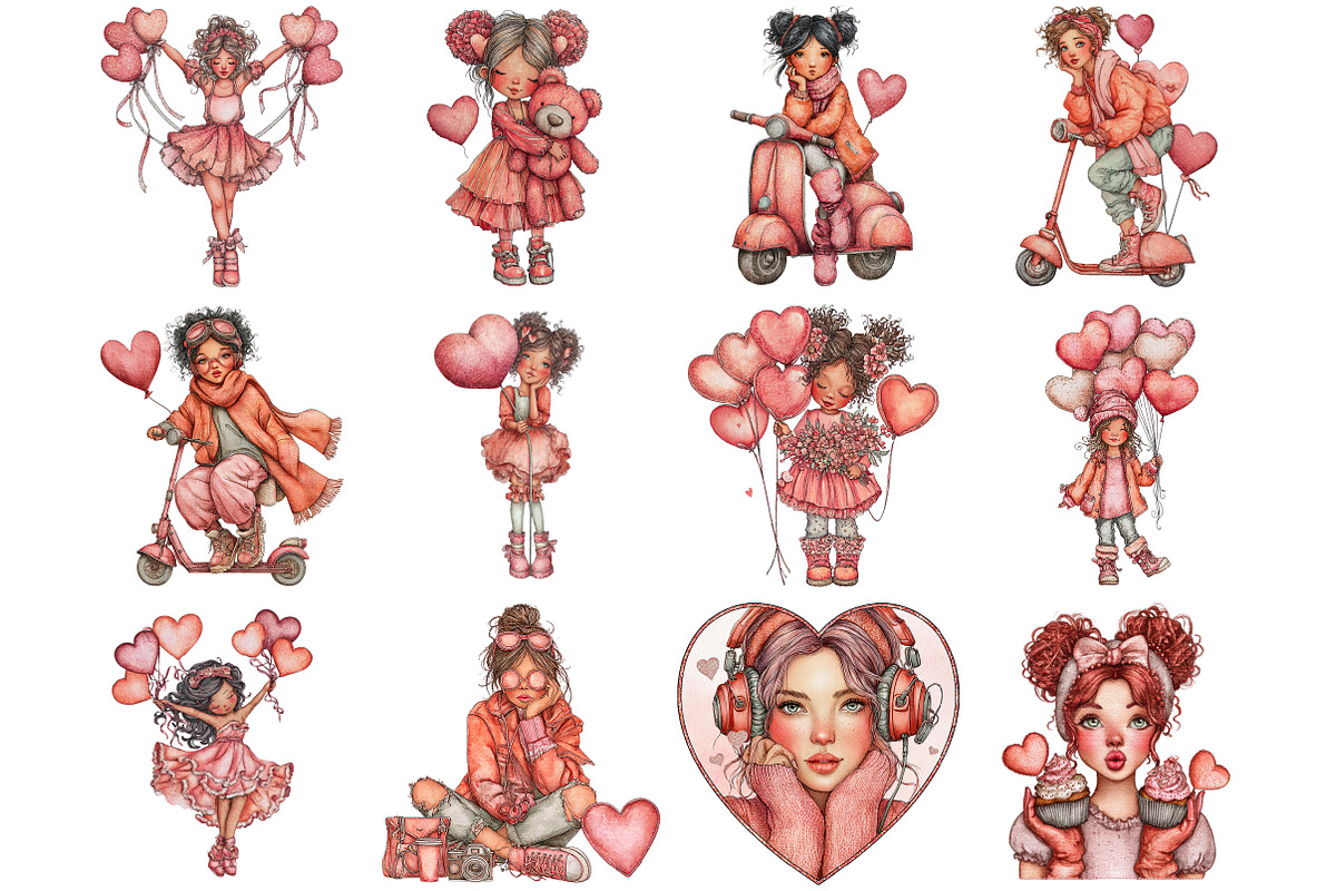 Quirky Valentine Girl Clipart Bundle, a Graphic by CitraGraphics (Photo 4 of 4)