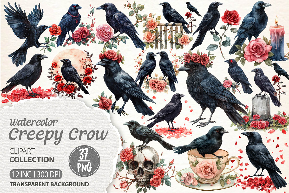 Creepy Crow Clipart, an Illustration by Dream Creation (Photo 1 of 7)