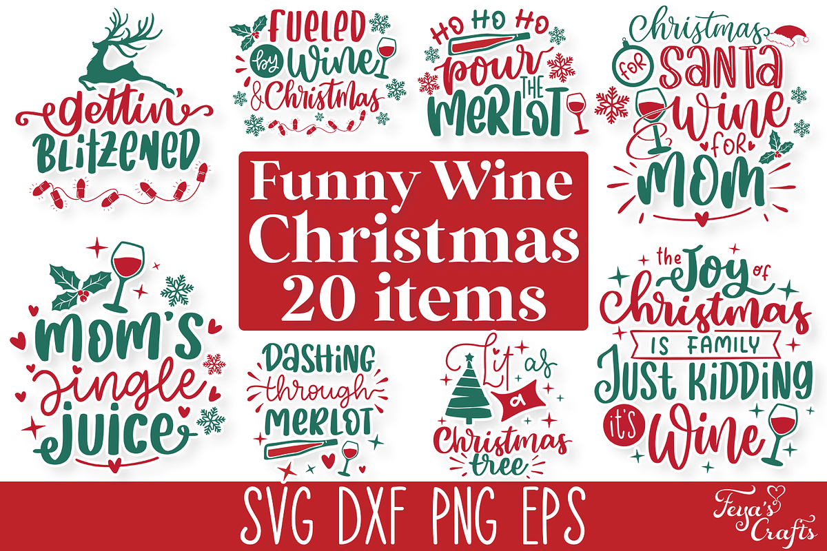 Funny Christmas Wine SVG Bundle, a Food Illustration by Anastasia Feya (Photo 1 of 9)