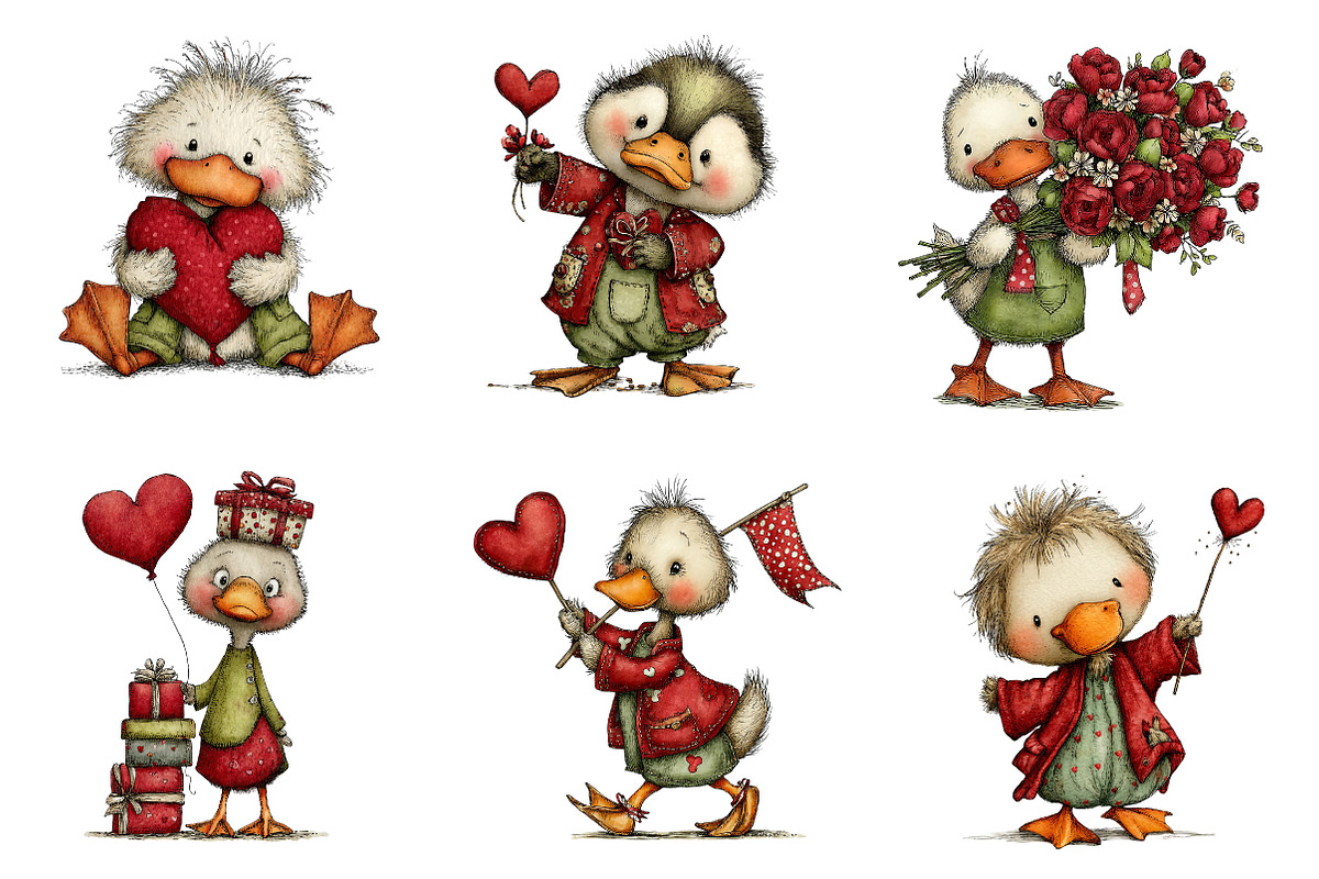 Whimsical Valentines Duck Clipart, an Illustration by Dream Creation (Photo 2 of 7)