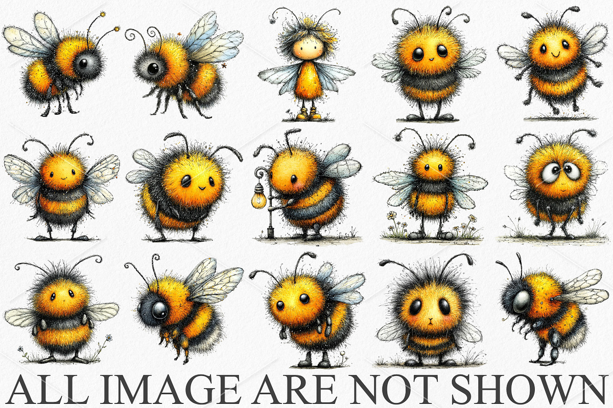 Whimsical Bee Spring Clipart Bundle, an Illustration by Canvas Craft (Photo 3 of 7)