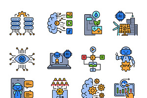ai integration color icons set, an Outline Icon by Backwoods_studio