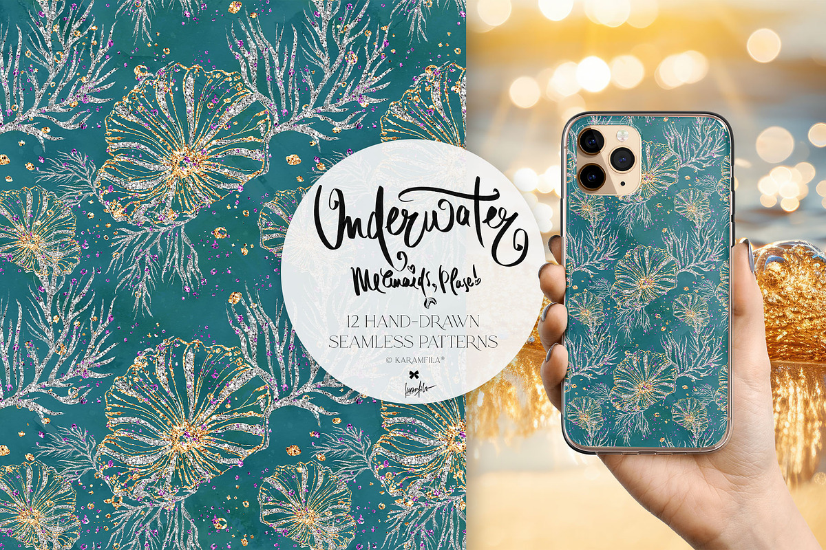 Underwater Glitter Seamless Patterns, a Pattern Graphic by KaramfilaS (Photo 5 of 15)