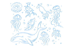 Doodle set of marine animals, an Animal Illustration by art PVP - market