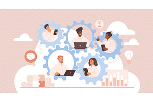 Collaborative teamwork drives, a Person Illustration by Lemberg Vector