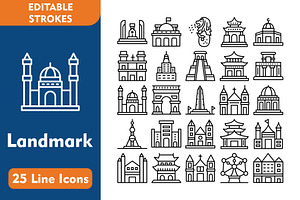 25 Landmark Line Icons, an Icon by Pexelpy