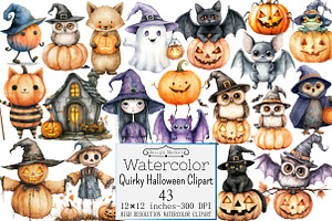 Watercolor Quirky Halloween Clipart, a Seasonal Illustration by Design Market