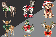 Cute Animal Christmas Clipart, an Illustration by Black Bird Studio (Thumbnail 3 of 6)