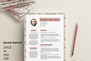 Vintage Floral CV /Resume Template M