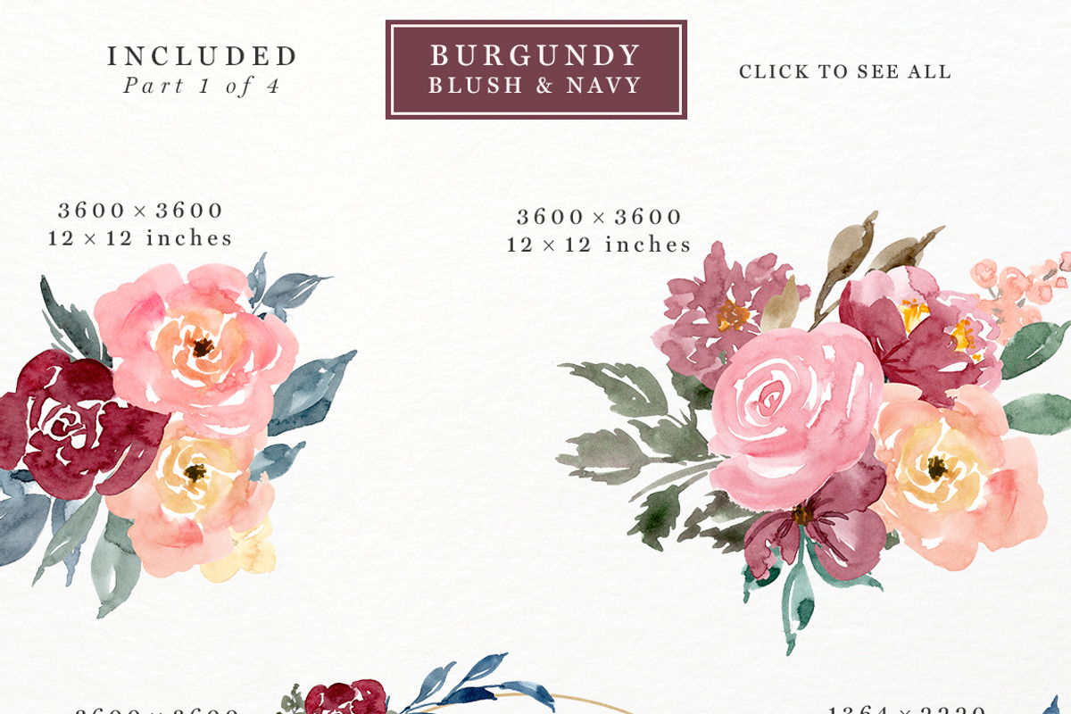 Burgundy Blush Navy Flowers Clipart, an Illustration by Essem Creatives (Photo 3 of 7)