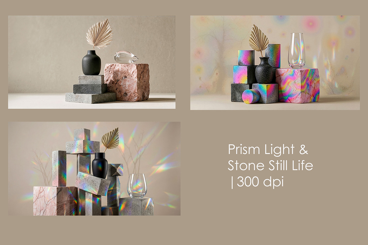Prism Light & Stone Still Life, an Object Illustration by StockVerse Creative (Photo 1 of 4)