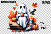 Hello Fall Ghost Pumpkin Clipart PNG, a Seasonal Illustration by Creative Arslan (Thumbnail 2 of 3)