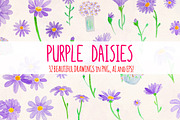 Purple Daisy Watercolor Bundle, a Seasonal Illustration by Violet LeBeaux (Thumbnail 1 of 3)