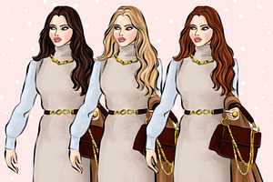 Winter Girls 4 Clipart Set