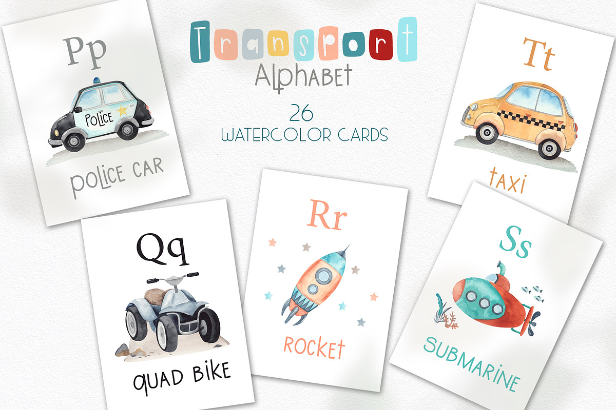 Watercolor Transport alphabet, an Object Graphic by Ana-Sakuta (Photo 9 of 14)