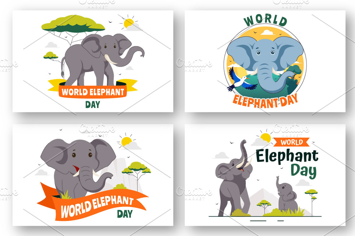 10 World Elephant Day Illustration, an Animal Illustration by denayunebgt (Photo 3 of 4)