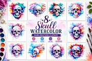 Skull Watercolor Sublimation Clipart, a Decorative Illustration by S Graphic Studio (Thumbnail 1 of 4)