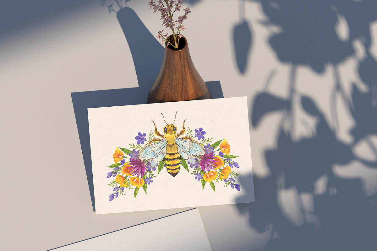 Honey bee with flowers, a Decorative Illustration by blackmoon9 (Photo 3 of 3)
