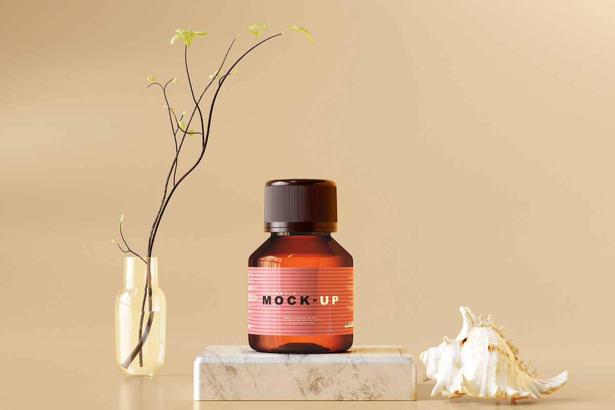 Amber Glass Cosmetic Bottle Mockups, a Cups & Container Mockup by pmvch (Photo 8 of 26)