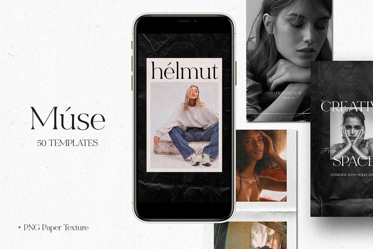 50 Paper Instagram Templates + BONUS, a Social Media Template by The Muza (Photo 1 of 14)